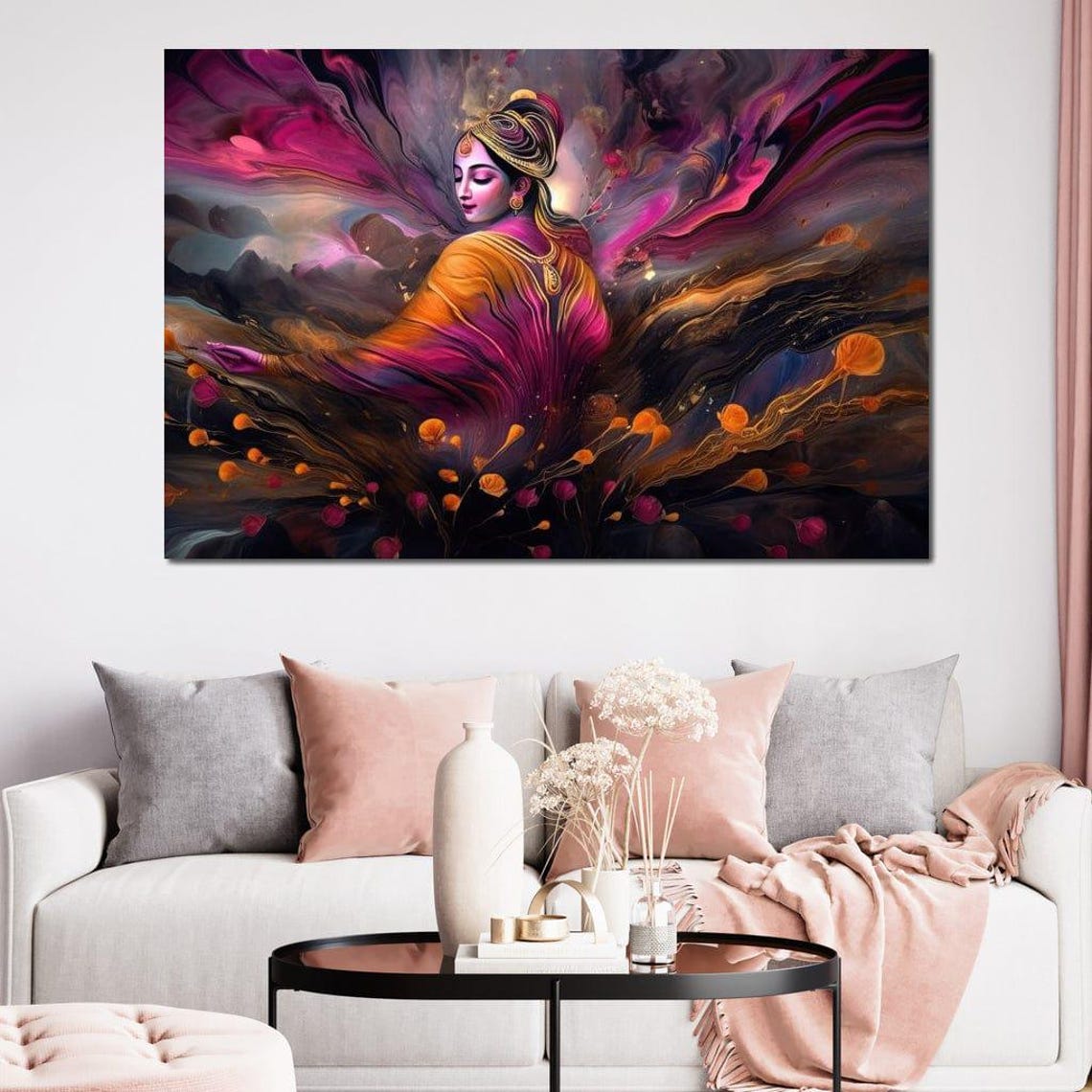 Blissful Krishna Cosmic Smoke Swirl Blue Hindu Spiritual Art Poster - Image 3