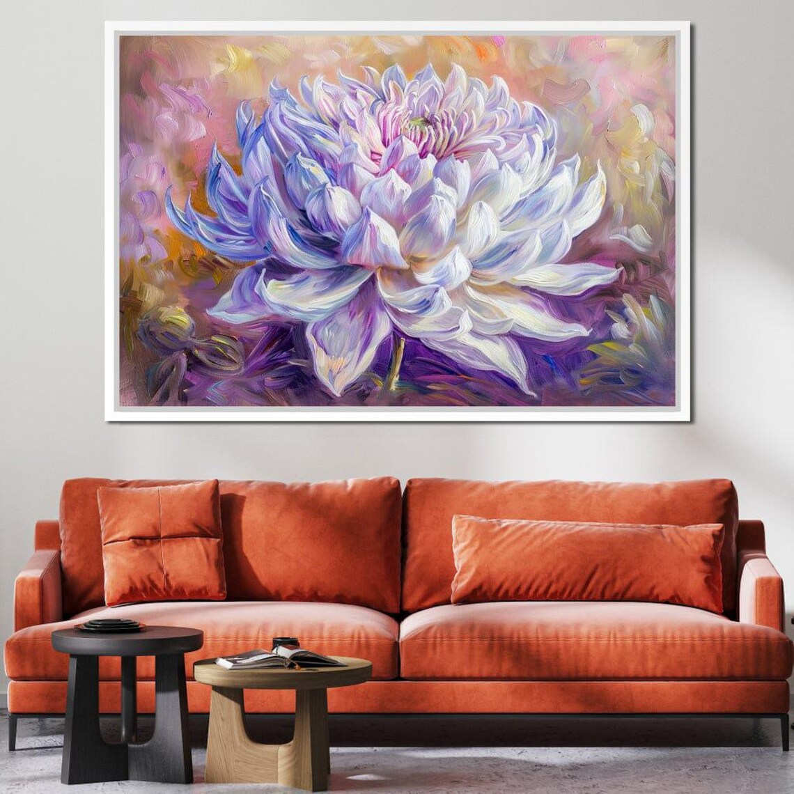 Lavender Bloom Giant Purple White Dahlia Flower Oil Painting Poster - Image 2