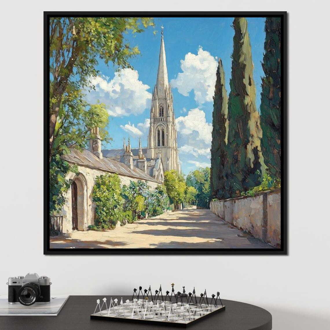 Sunlit Church Steeple Village Path Cypress Trees European Art Poster - Image 3