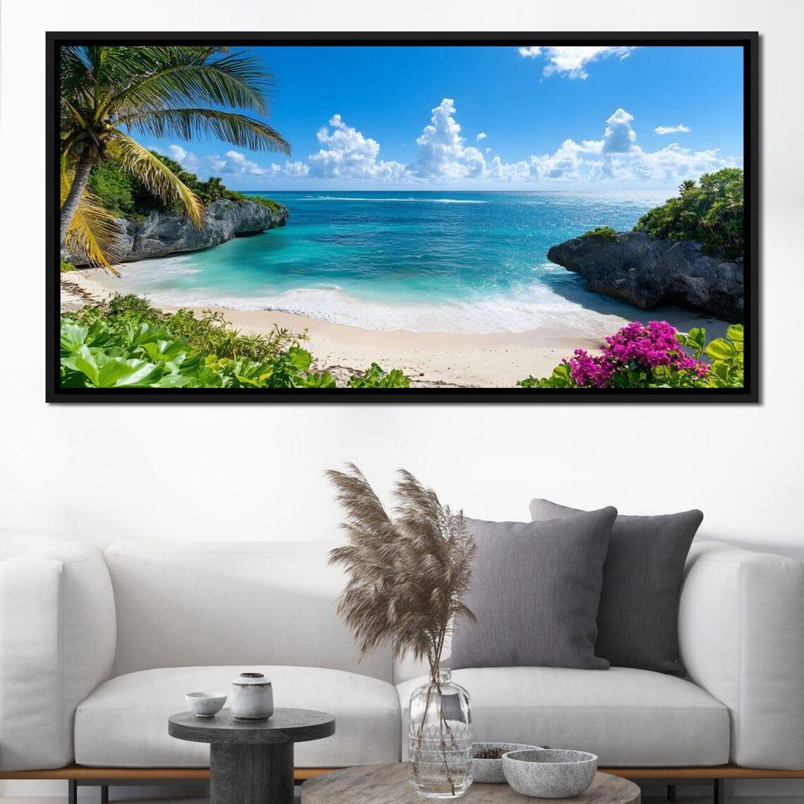 Tropical Beach Cove With Tall Palms And Turquoise Water Poster - Image 3