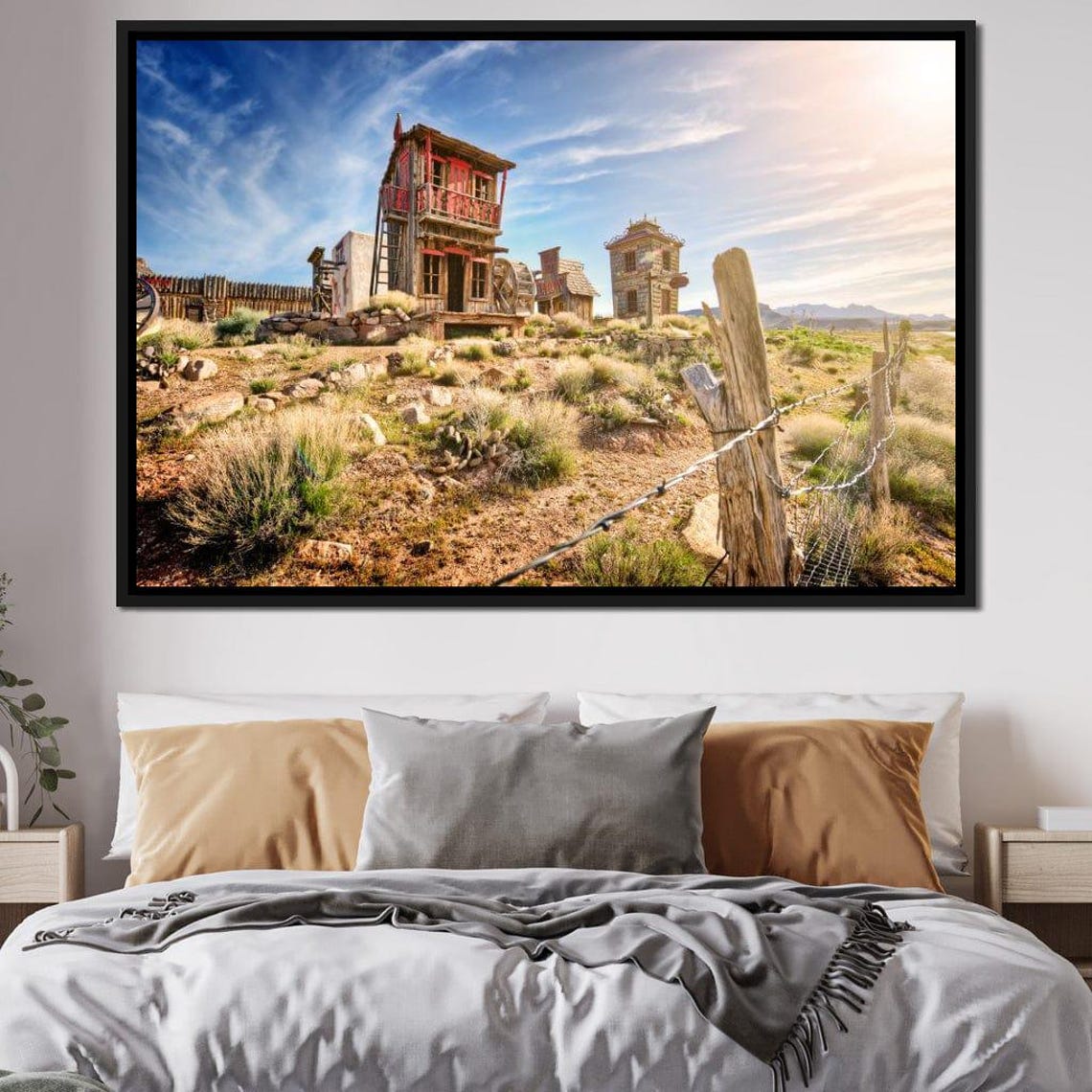 Abandoned Western Town Nostalgic Decor Desert Wall Art Rustic Home Art Cowboy Artwork Frontier Town Scene By Nichecanvas