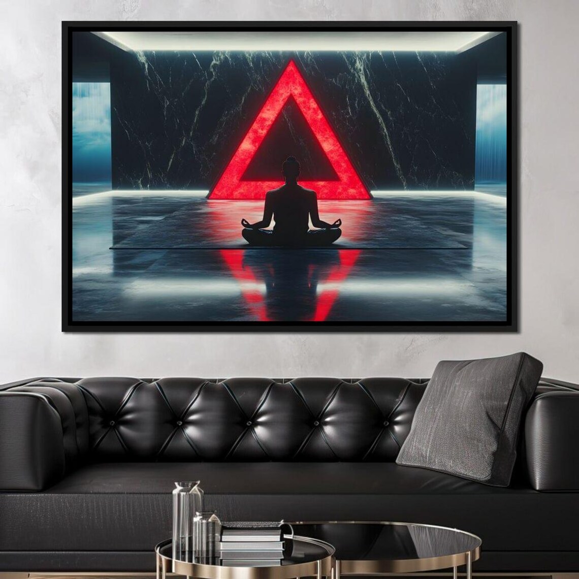 Meditator Silhouette Before a Glowing Red Triangle Zen Sanctuary Poster - Image 2