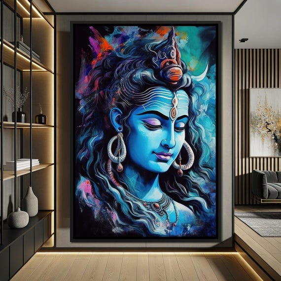 Lord Shivas Contemplation Hindu Wall Decor Spiritual Design Mystical Home Art Divine Painting Eastern Aesthetic By Nichecanvas