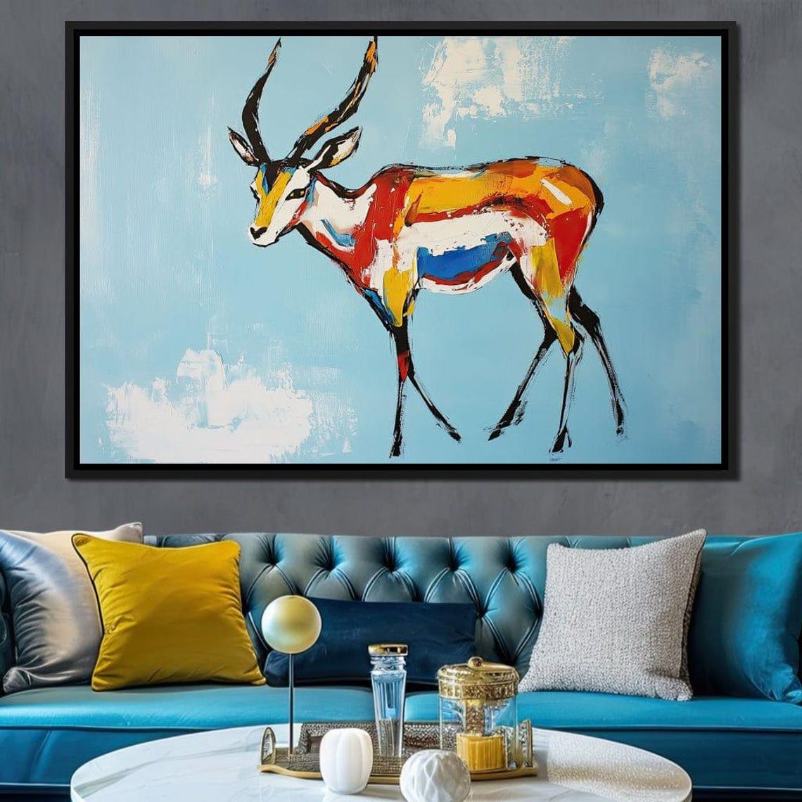 Colorful Abstract Antelope Modern Wildlife Painting Wall Art Poster - Image 3