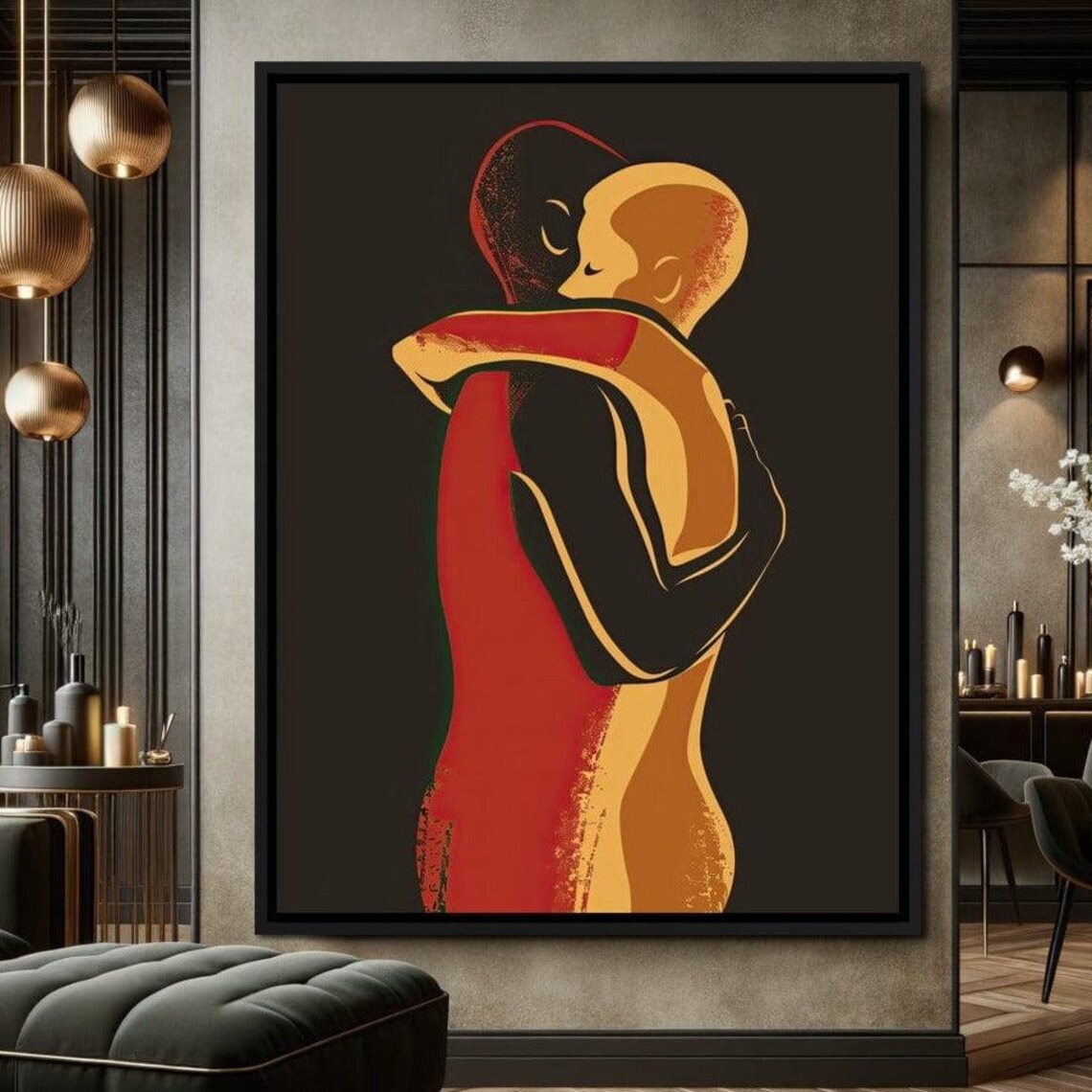 Golden Embrace Abstract Couple Love Minimalist Modern Wall Art
