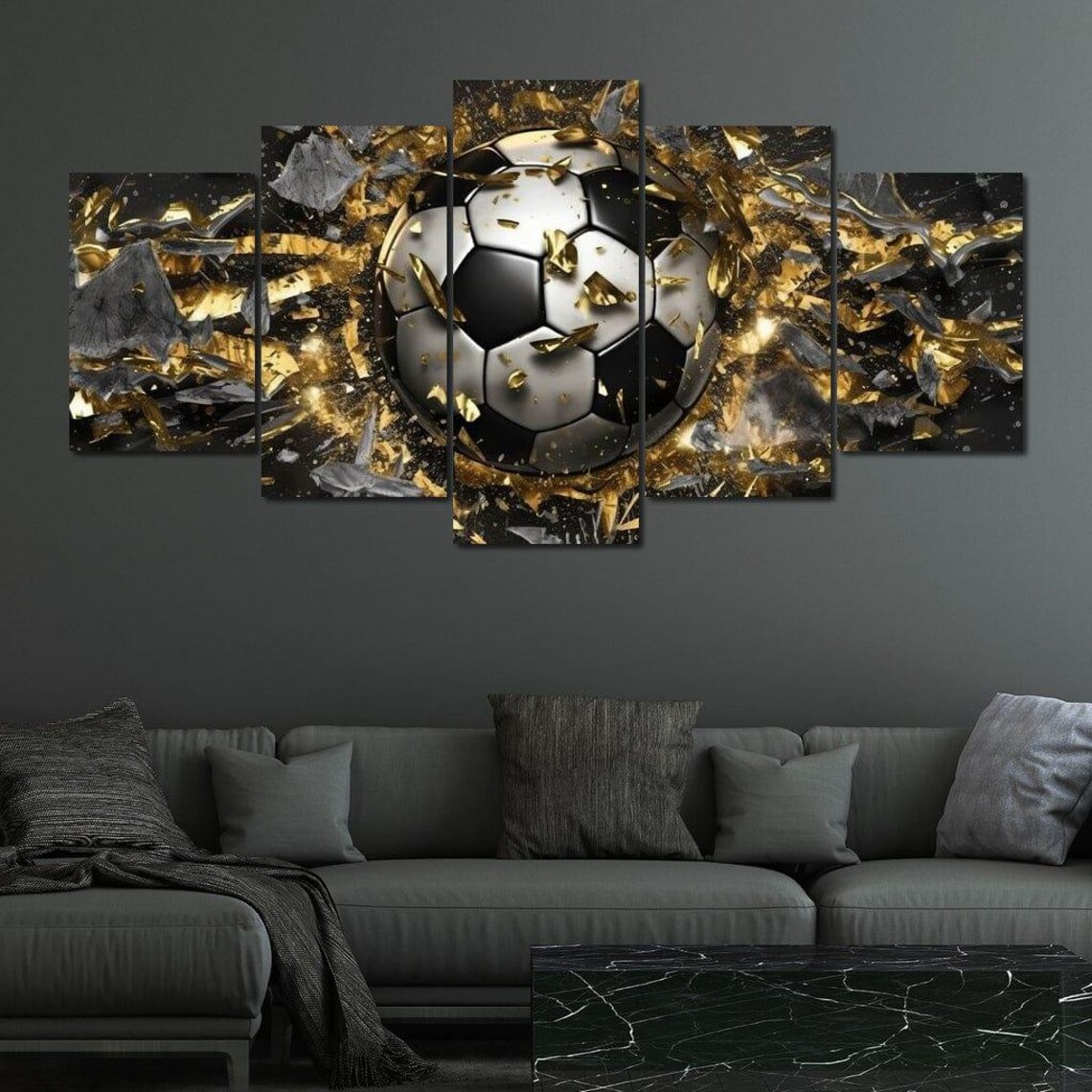 Soccer Ball Shattering Gold Multi Panel Canvas Sports Wall Art Poster - Image 4
