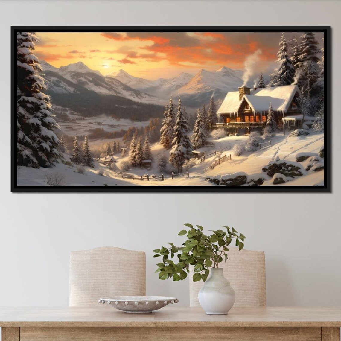 Christmas Cottage Winter Scene, Snowy Cabin Art Print - Image 2