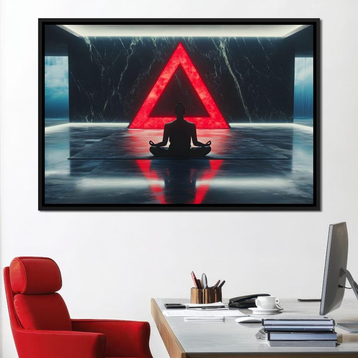 Meditator Silhouette Before a Glowing Red Triangle Zen Sanctuary Poster - Image 3