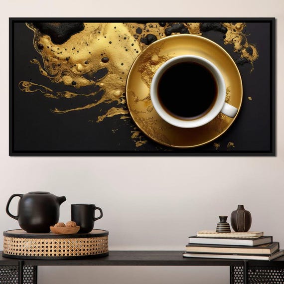 Majestic Coffee Cup Coffee Wall Art Gold Coffee Decor Kitchen Home Decor Stylish Coffee Print Black And Gold Art By Nichecanvas
