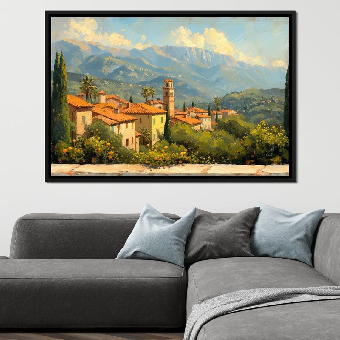 Tuscan Sun Village Terracotta Roofs Church Tower Orange Trees Poster - Image 4