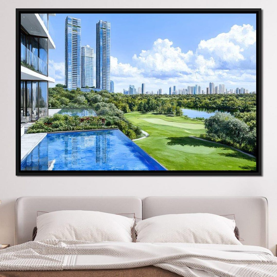 Luxury City Skyline Over A Golf Course And Infinity Pool Poster - Image 3