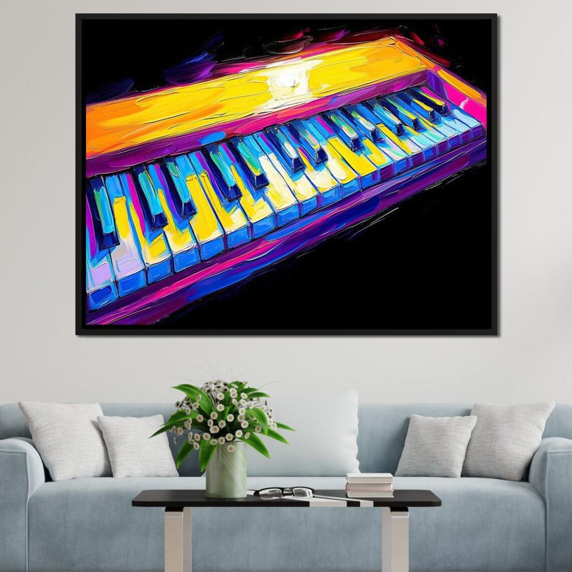 Neon Piano Keyboard Abstract Painting Colorful Musical Keys Wall Art Poster - Image 2
