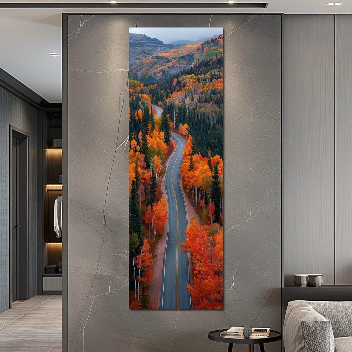 Aerial Autumn Forest Winding Road Orange Fall Foliage Scenic Poster - Image 2