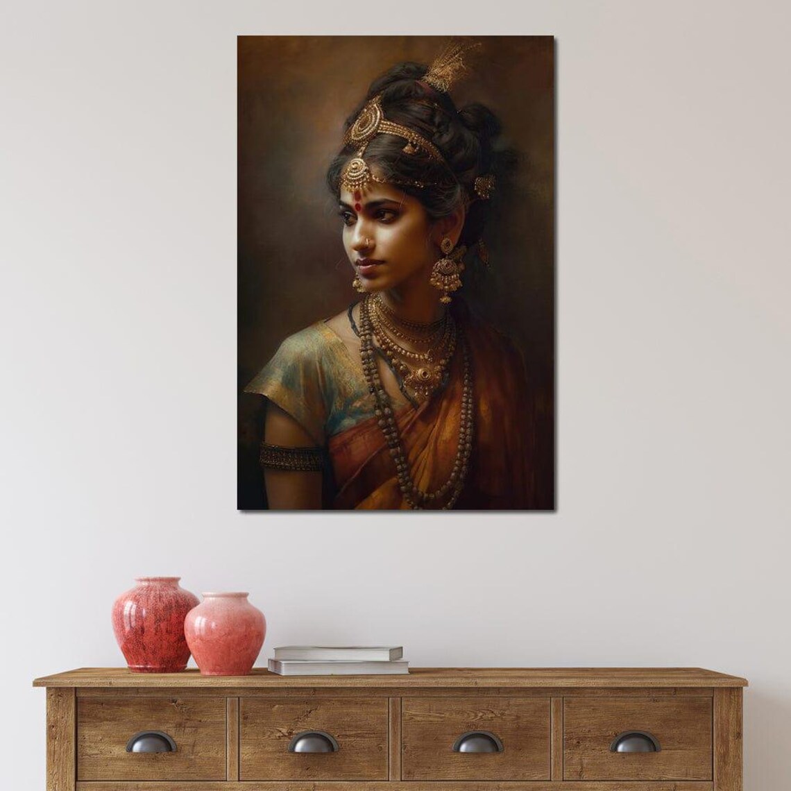 Radha Hindu Goddess Portrait Golden Jewelry Traditional Indian Art - Image 4