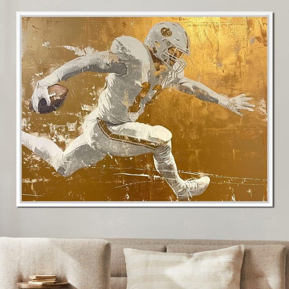 Golden Gridiron Glory Football Art Home Decor Athlete Wall Art Game Day Decor Modern Sports Art By Nichecanvas