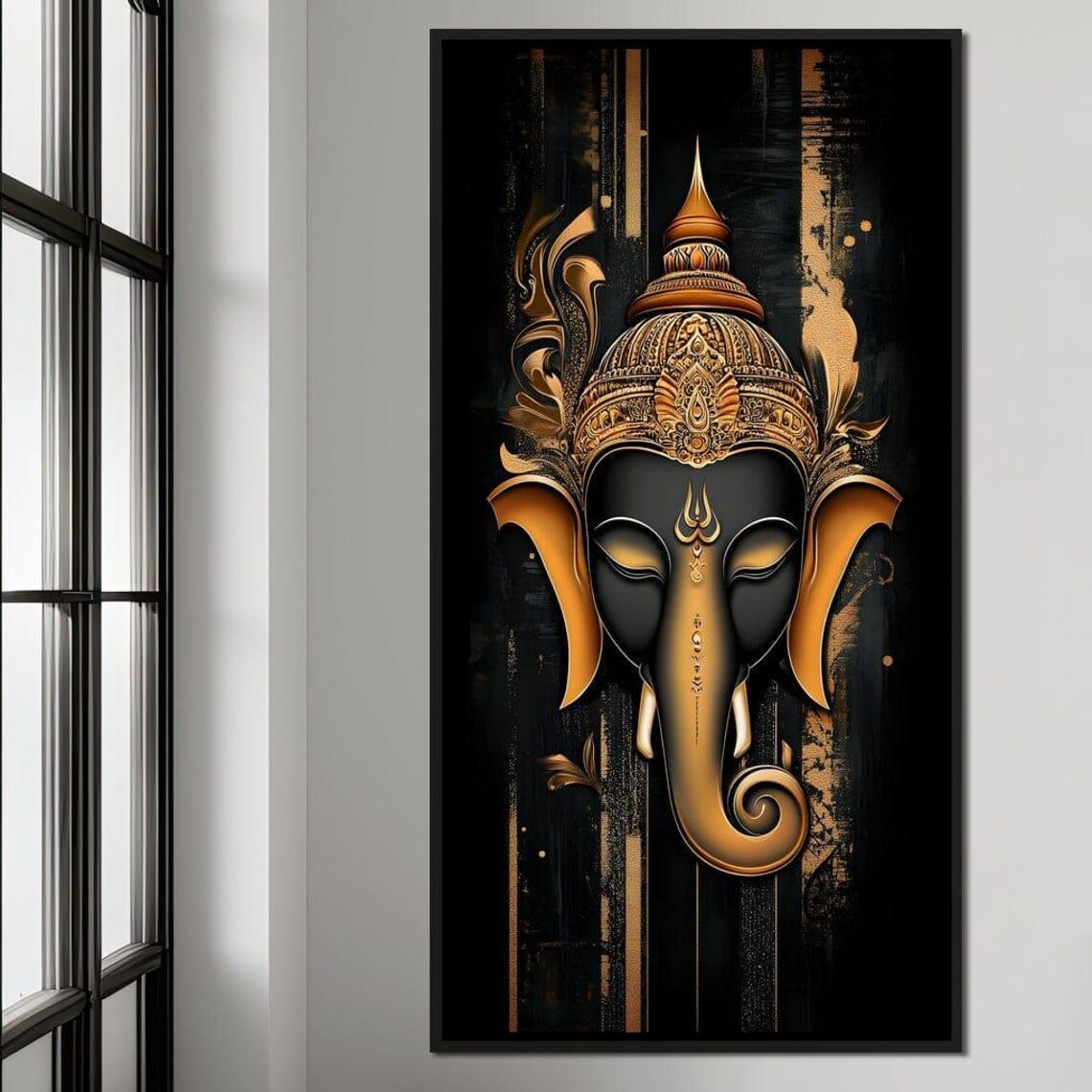 Golden Ganesha Black Gold Hindu Deity Ornate Spiritual Wall Art Poster - Image 2