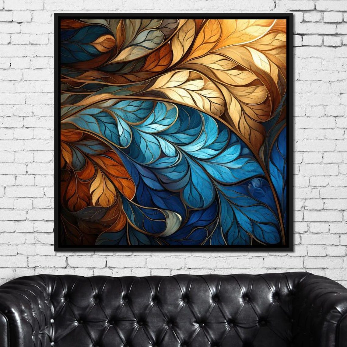 Abstract Blue Gold Leaf Botanical Modern Art Nouveau Wall Poster - Image 4