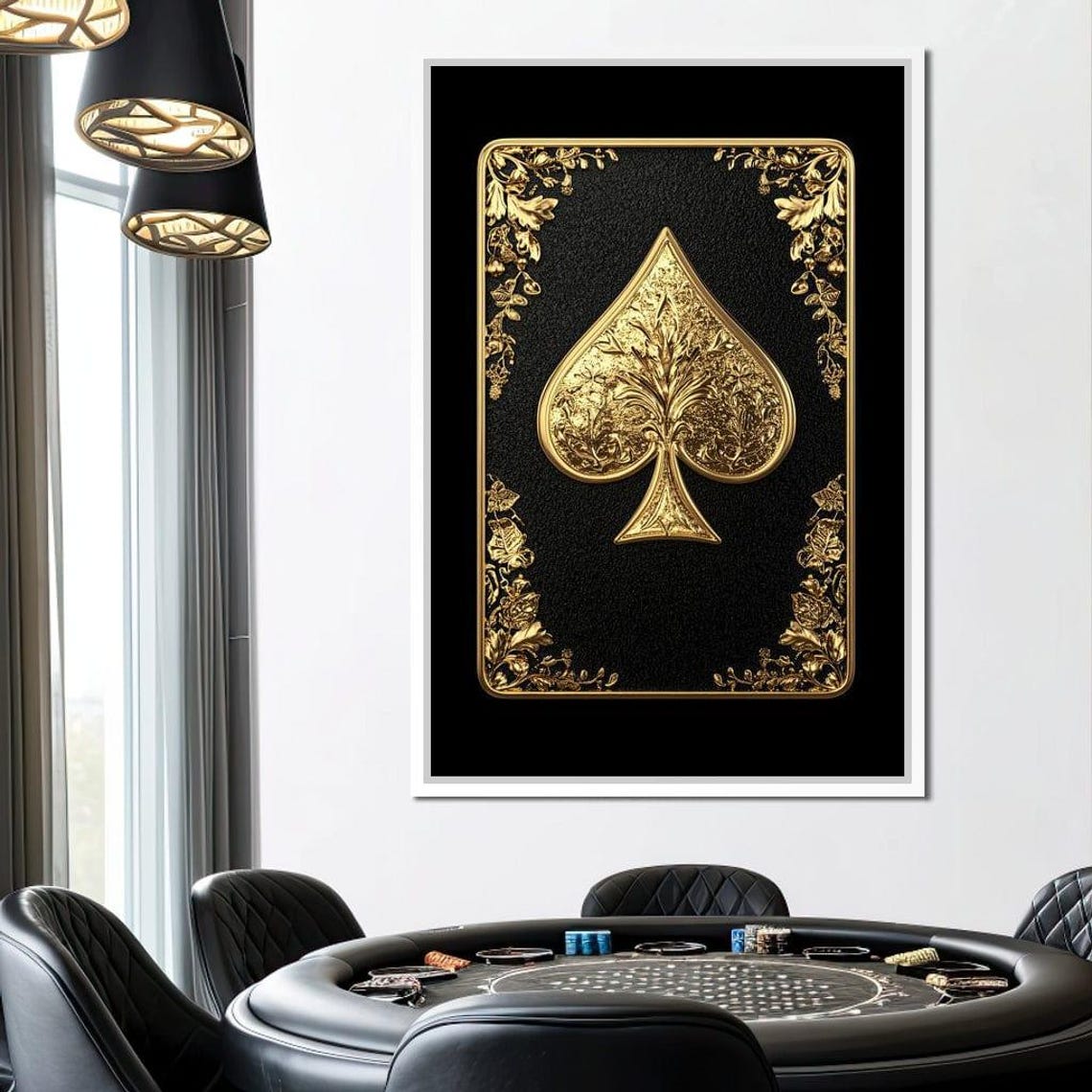 Golden Ace of Spades Ornate Black Card Luxury Casino Wall Art Poster - Image 3