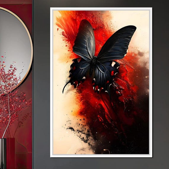 Butterfly On Fiery Backdrop Artistic Butterfly Modern Home Decor Vibrant Nature Art Print By Nichecanvas