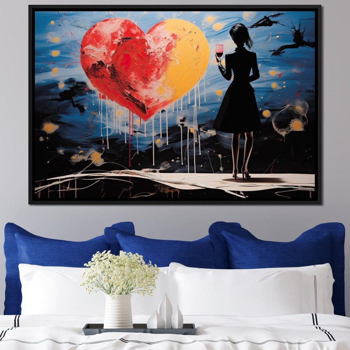 Twilight Toast Woman Silhouette With Wine Glass Giant Heart Art Poster - Image 3