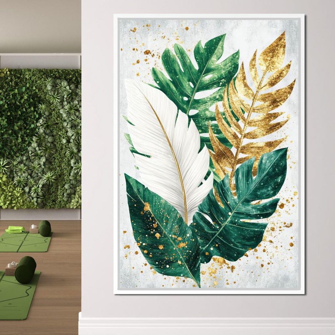 Tropical Monstera Leaves In White Gold Green Botanical Poster - Image 2