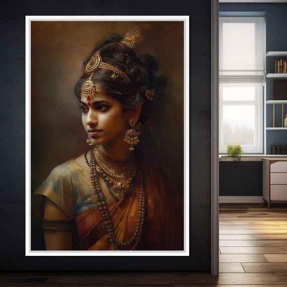 Portrait Of Radha Hindu Goddess Art Indian Cultural Home Decor Traditional Beauty Spiritual Essence Wall Art By Nichecanvas
