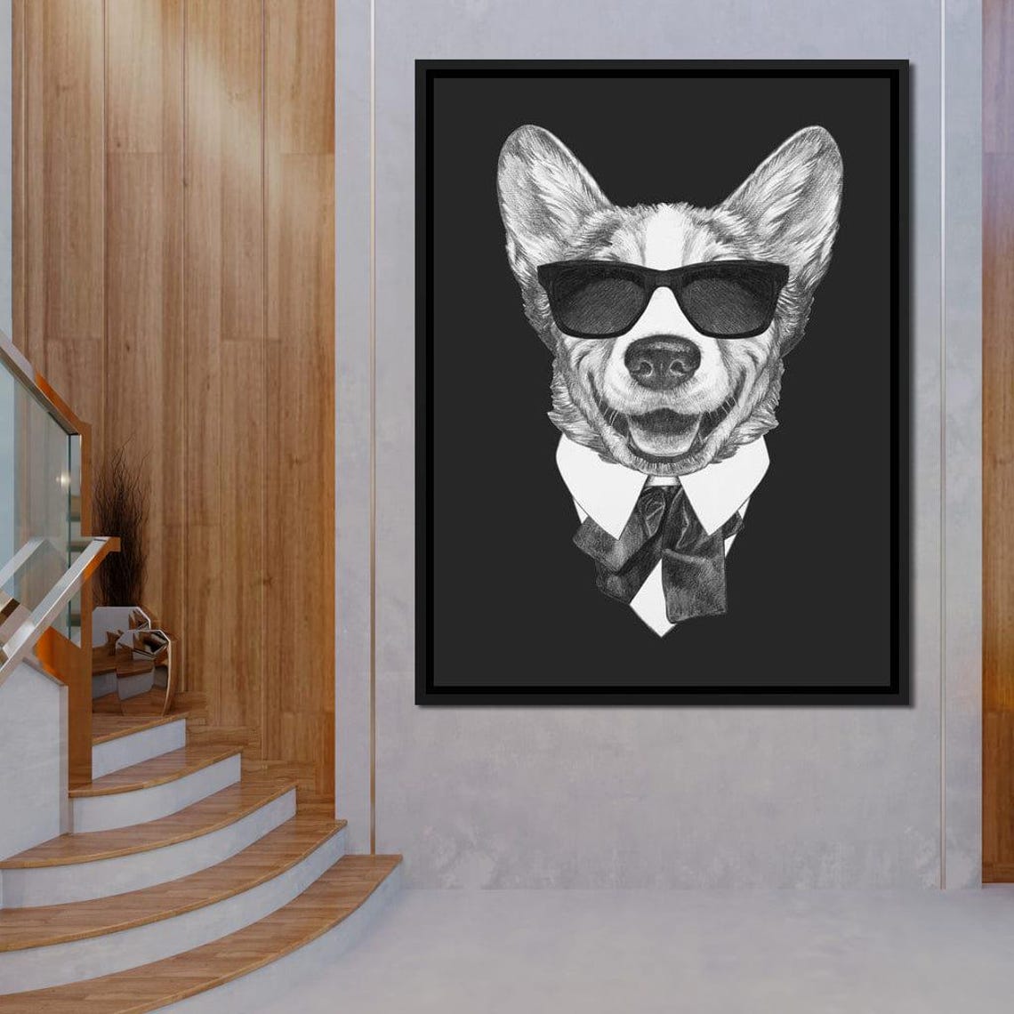 Cool Corgi Dog Sunglasses Bow Tie Black White Funny Animal Poster - Image 2