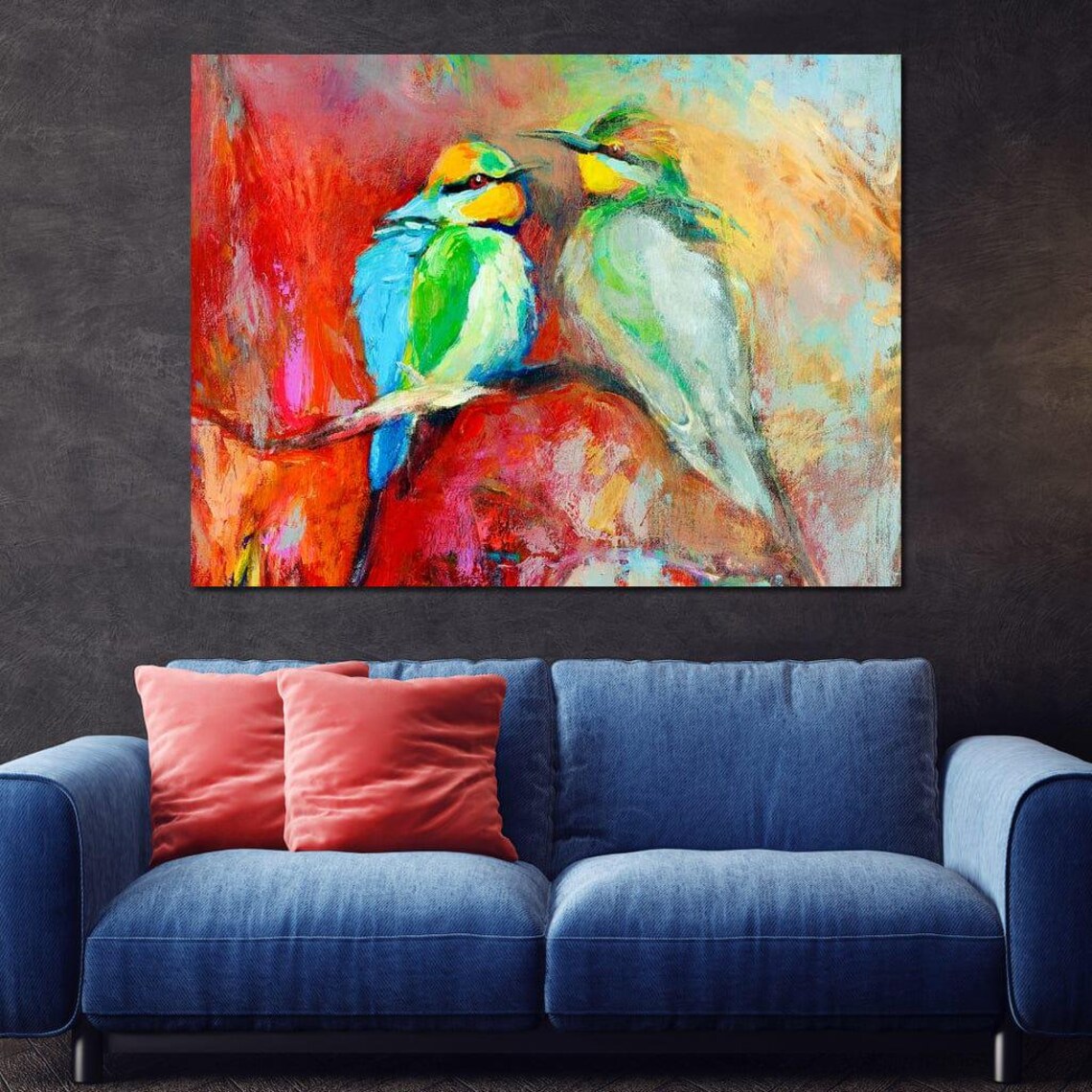Two Colorful Songbirds Painting Vibrant Abstract Bird Wall Art - Image 4