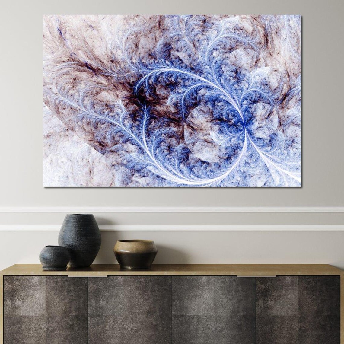 Blue White Icy Fractal Swirl Abstract Modern Wall Art Print Decor - Image 3