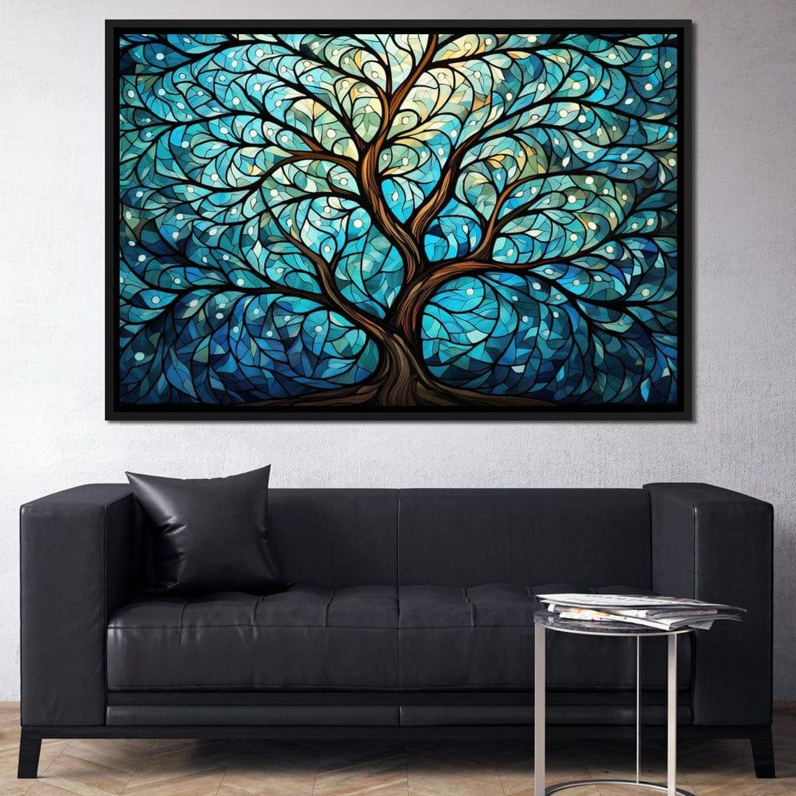 Stained Glass Tree Of Life Turquoise Five Panel Wall Art Print - Image 3