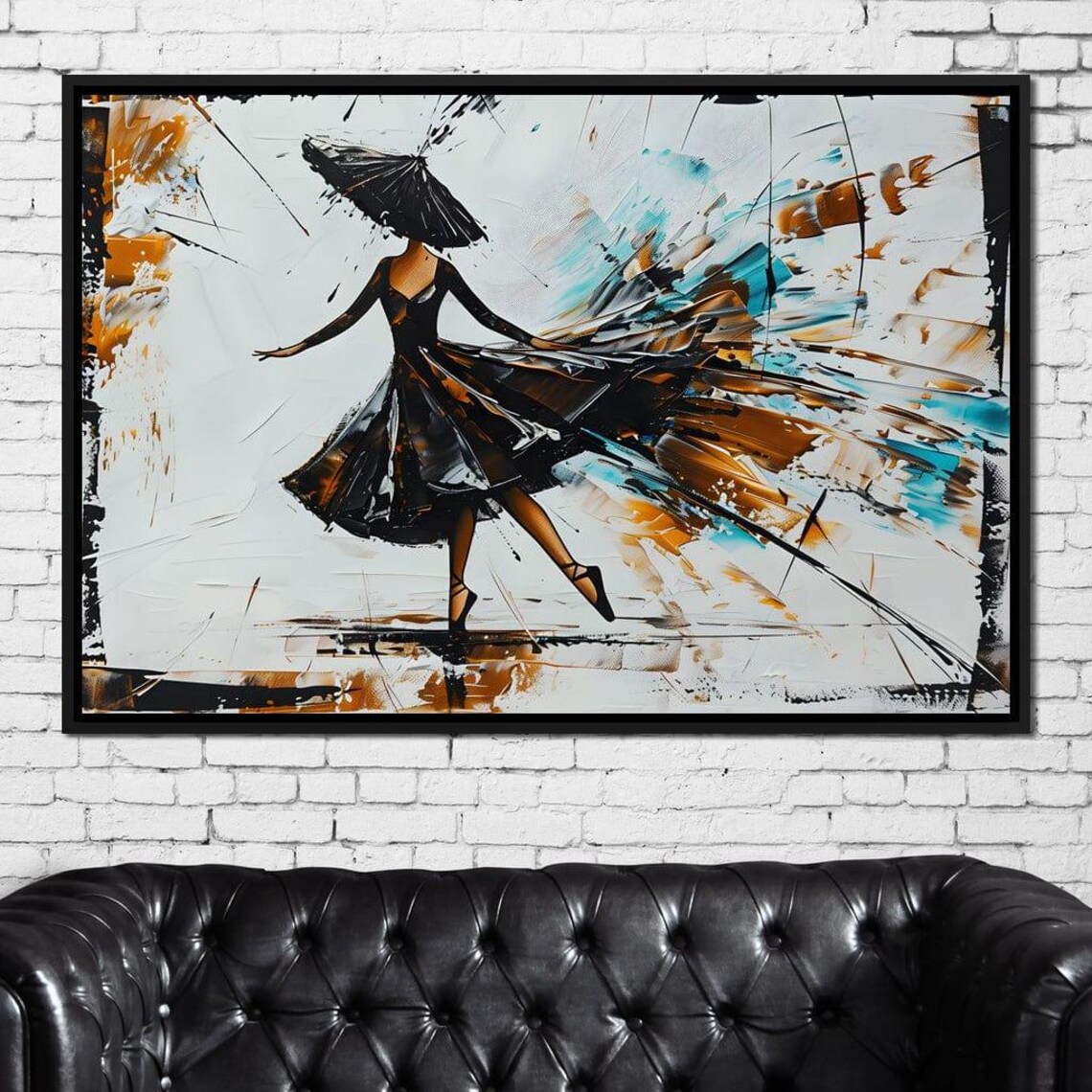 Dancer Black Dress Umbrella Abstract Brushstroke Modern Joyful Wall Art Print - Image 4