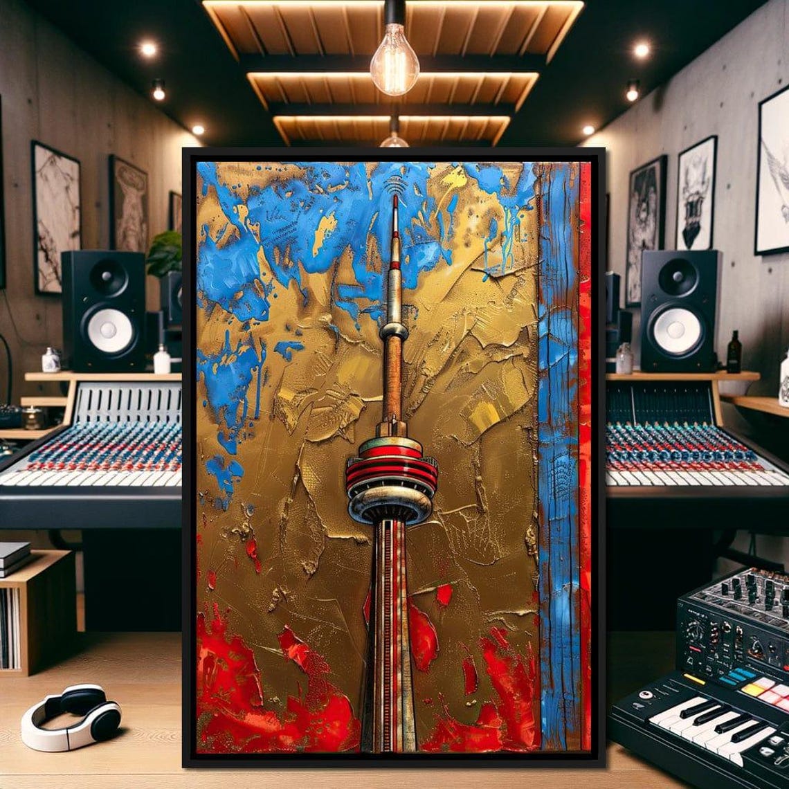 Toronto CN Tower Abstract Gold Blue Red Textured Cityscape Wall Art