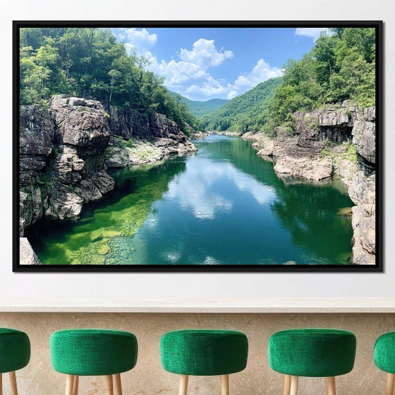 Tranquil River Passage Serene River View Art Nature Landscape Peaceful Home Decor Calming Waters Scenic Wall Art By Nichecanvas