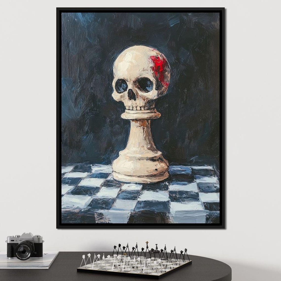 Skull Reliquary On Chessboard Gothic Wall Art Dark Modern Home Decor Macabre Chess Aesthetic By Nichecanvas - Image 4