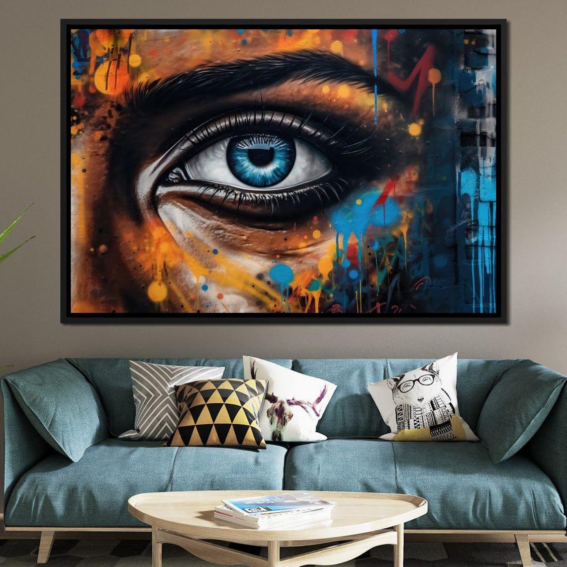 Blue Eye Graffiti Street Art Bold Colorful Urban Modern Wall Art