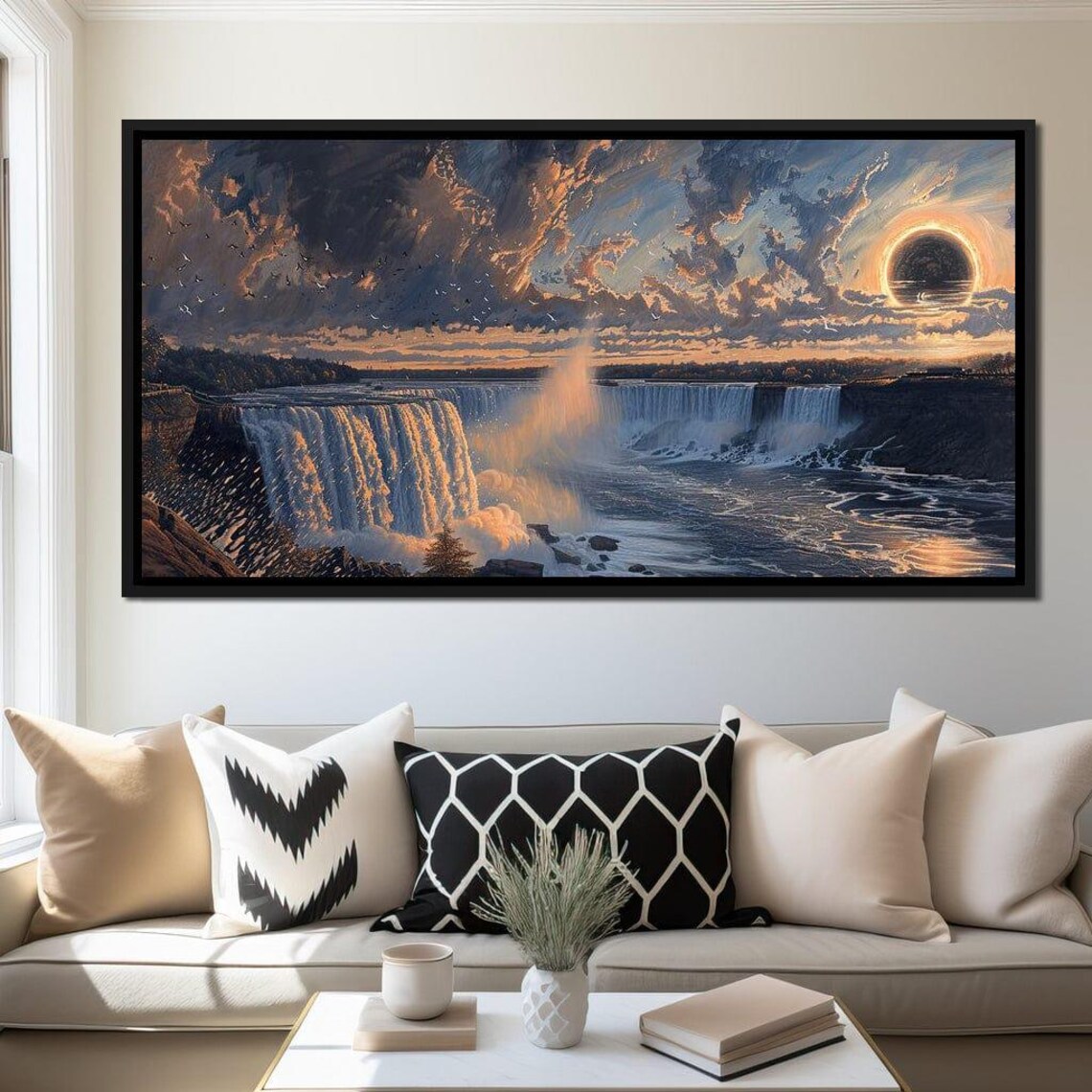 Sunset Cascade Dreamscape, Surreal Nature Wall Art