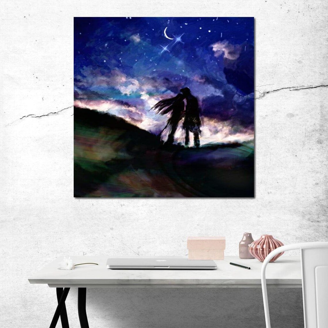 Kissing Under Stars Romantic Couple Silhouette Starry Night Sky Poster - Image 4