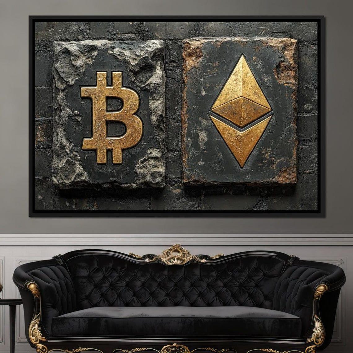 Bitcoin Ethereum Gold Stone Tablets Crypto Luxury Modern Decor Poster