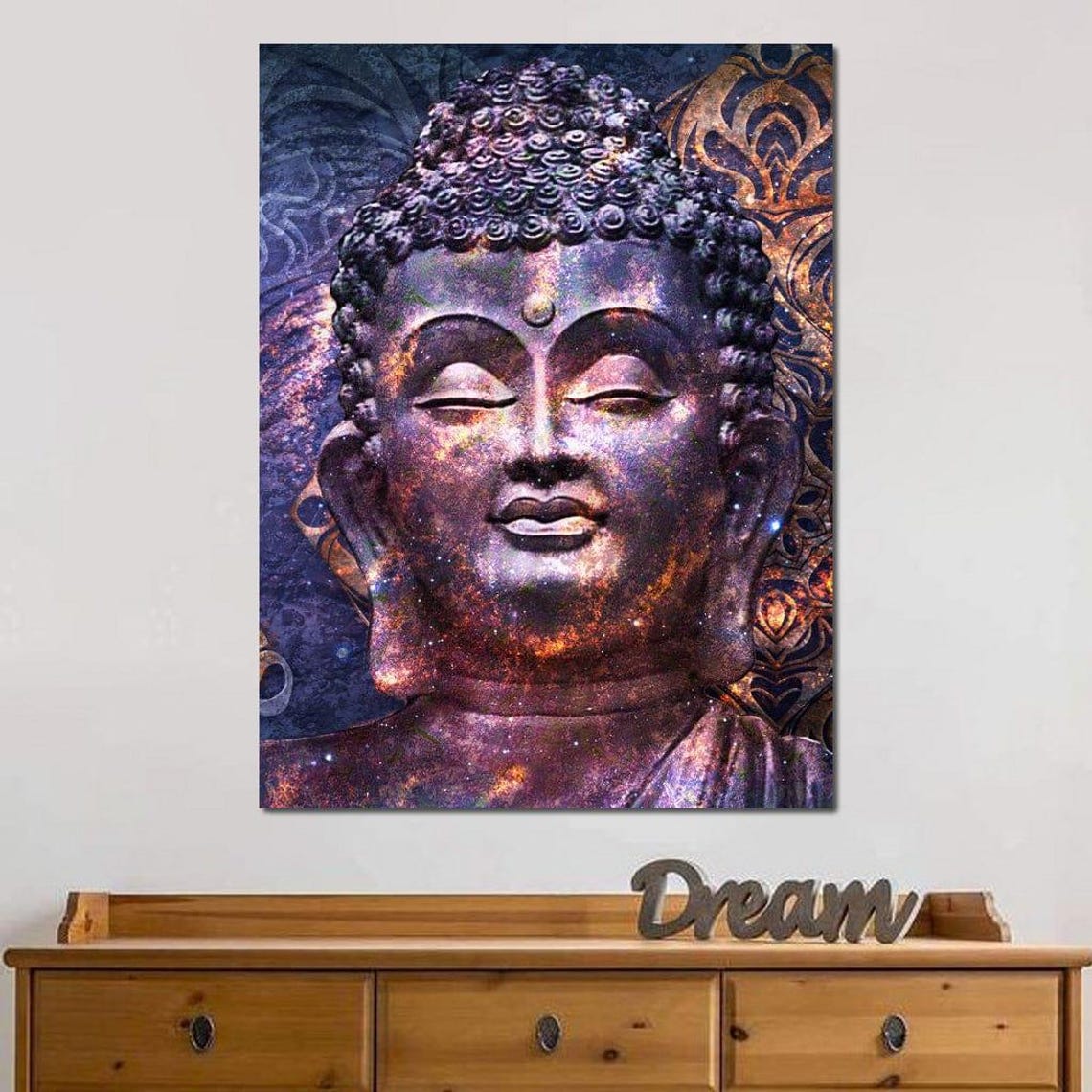 Cosmic Buddha Portrait Galaxy Blue Purple Meditation Wall Art - Image 3