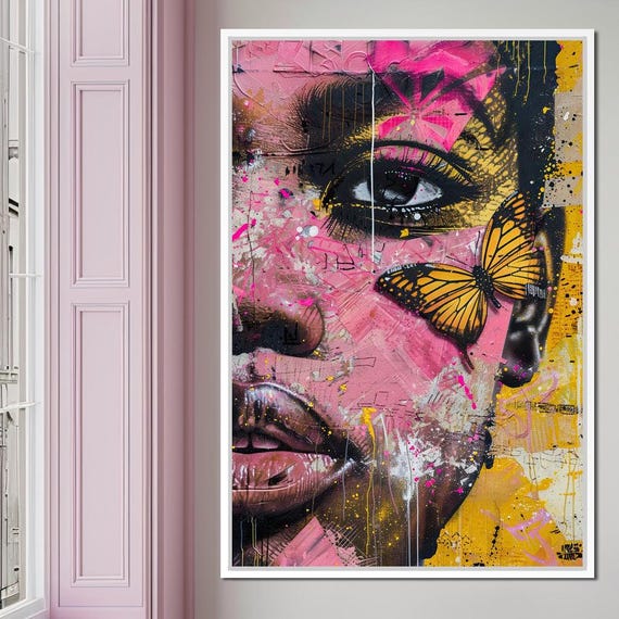 Butterfly Dreaming On Pink Feminine Wall Art Contemporary Portrait Home Decor Whimsical Dreamy Aesthetic By Nichecanvas