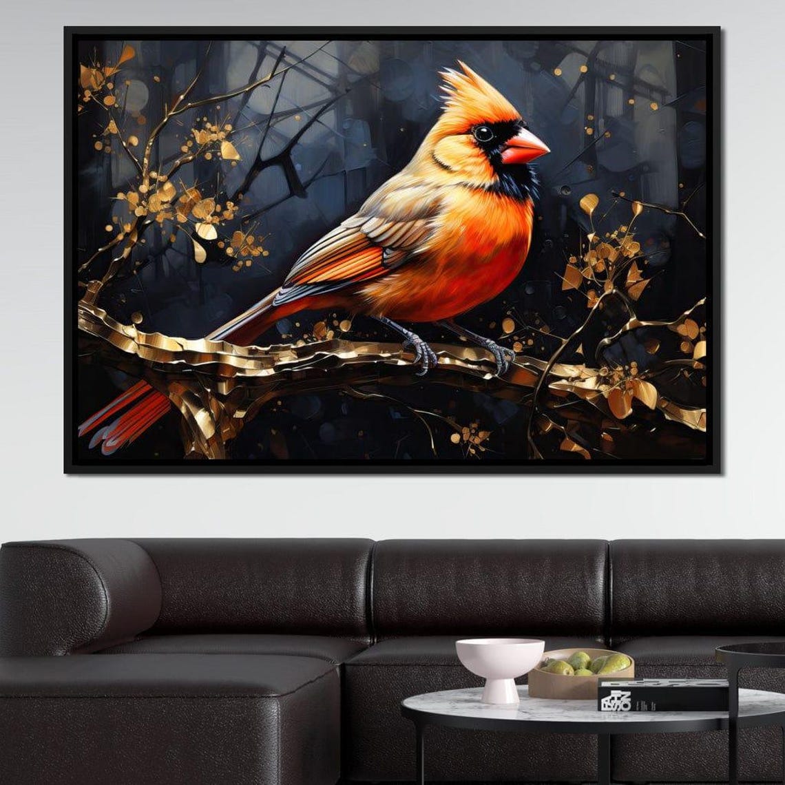 Gold Black Cardinal Perched Golden Branch Elegant Bird Poster - Image 3