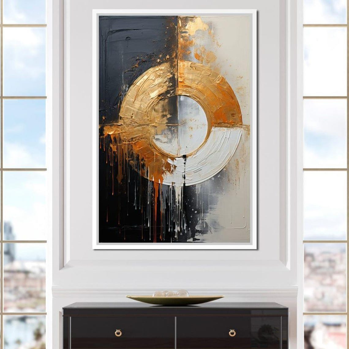Gold Ring Eclipse Black White Drip Framed Abstract Wall Art Poster - Image 4
