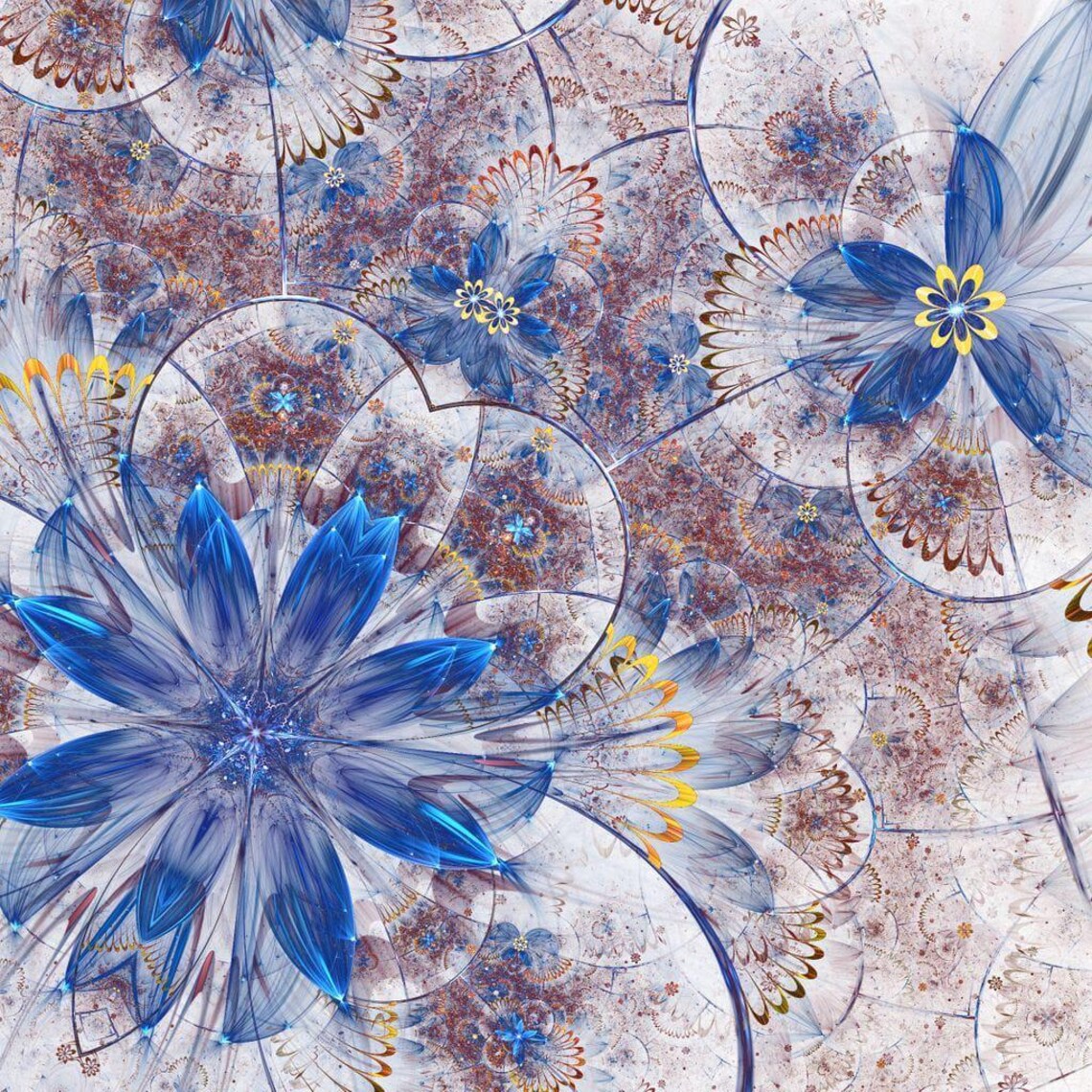Blue Fractal Crystal Flower Delicate Digital Bloom Art Poster - Image 2