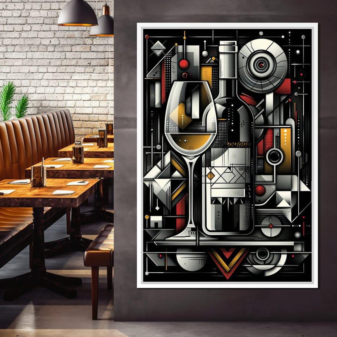 Eclectic Wine Composition Geometric Wine Art Modern Home Decor Bold Abstract Wall Art Wine Lover Gift Black Yellow By Nichecanvas - Image 2
