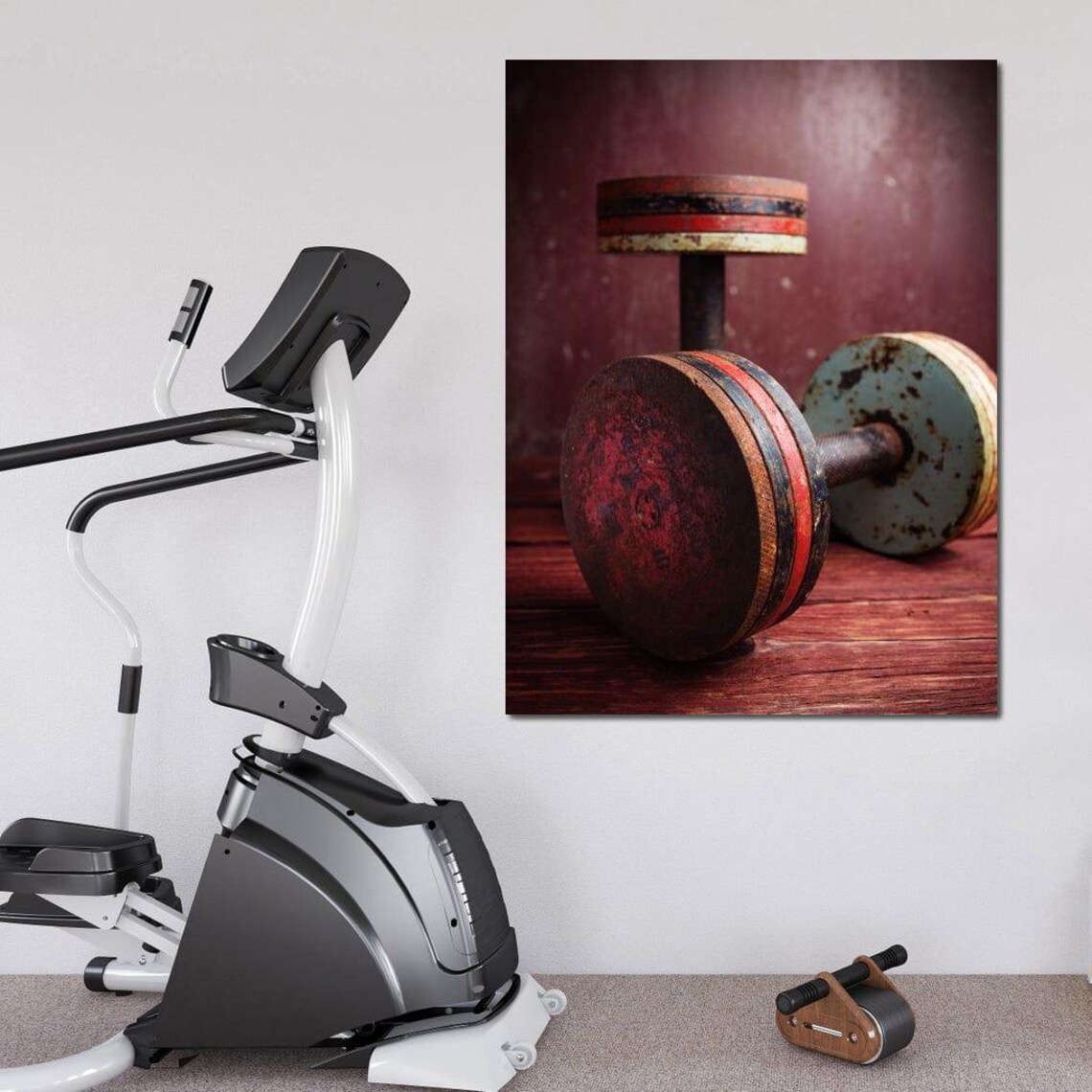 Rusty Vintage Dumbbells Industrial Gym Decor Retro Weights Motivational Wall Art - Image 4