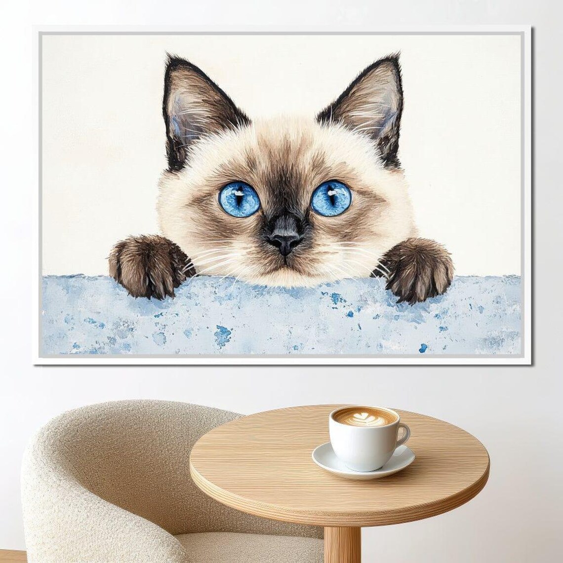 Siamese Cat Art Print, Curious Blue-Eyed Look - Image 2