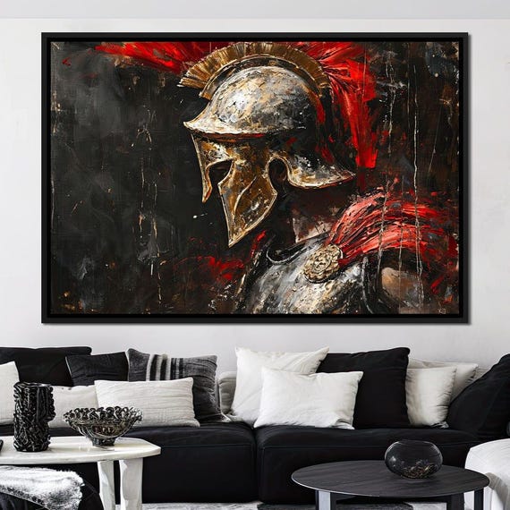 Hellenic Guardian In Twilight Greek Warrior Art Spartan Helmet Decor Bold Wall Art Historical Home Decor By Nichecanvas