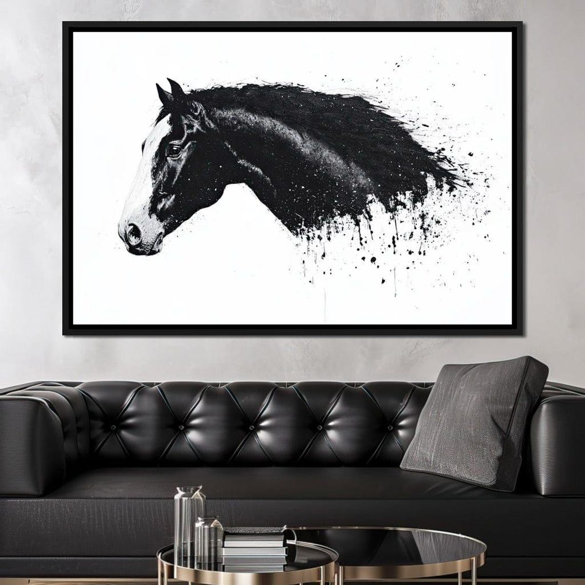Black Horse Head Silhouette Ink Splash Minimalist Art Poster - Image 4