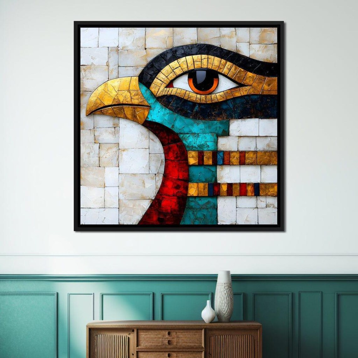 Eye Of Horus Falcon Mosaic Gold Turquoise Egyptian Framed Wall Art - Image 3