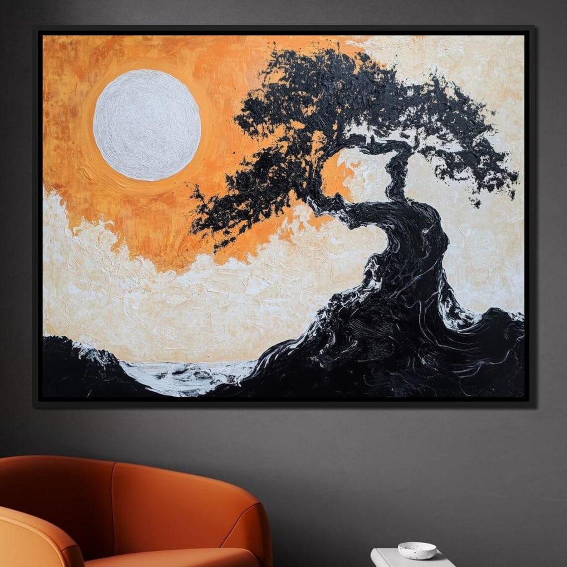 Eternal Sunrise Echo Nature Print Wall Art Minimalist Home Decor Gray Orange Tree Silhouette By Nichecanvas - Image 3